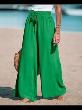 Cupshe Emerald Green Wide-Leg Drawstring Pants